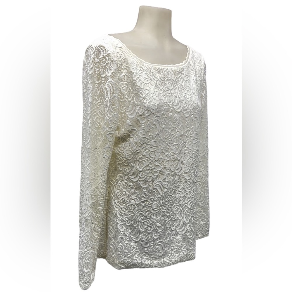 WHITE HOUSE BLACK MARKET Blouse Size L Long Sleeve Lace Lined Round Back… - Picture 15 of 15
